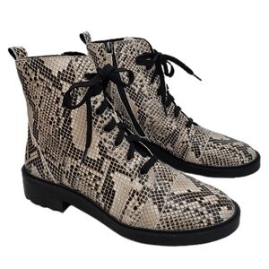 Linea Paolo Trinity Soft Leather Snake Embossed Lace/zip Combat Boots Sz 8M